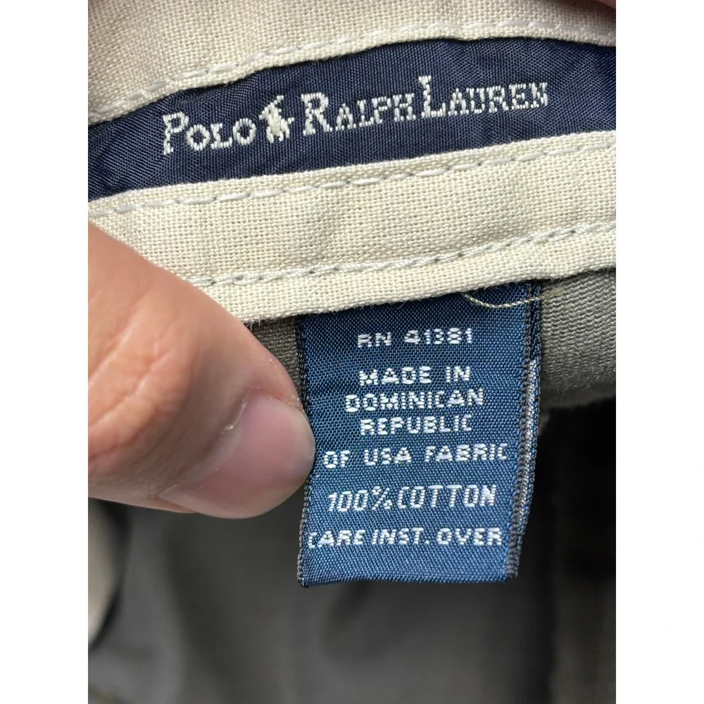 VTG Y2K Polo Ralph Lauren Andrew Pant Mens 38x32 Grey Olive Pleated Chino Cotton